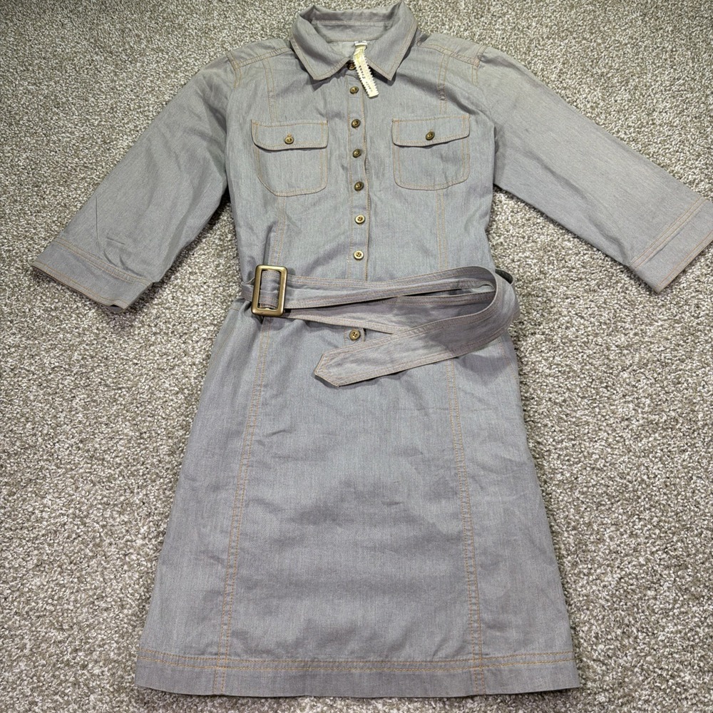Uncle Frank knee-length shirt dress belted button-up chest pockets Size M